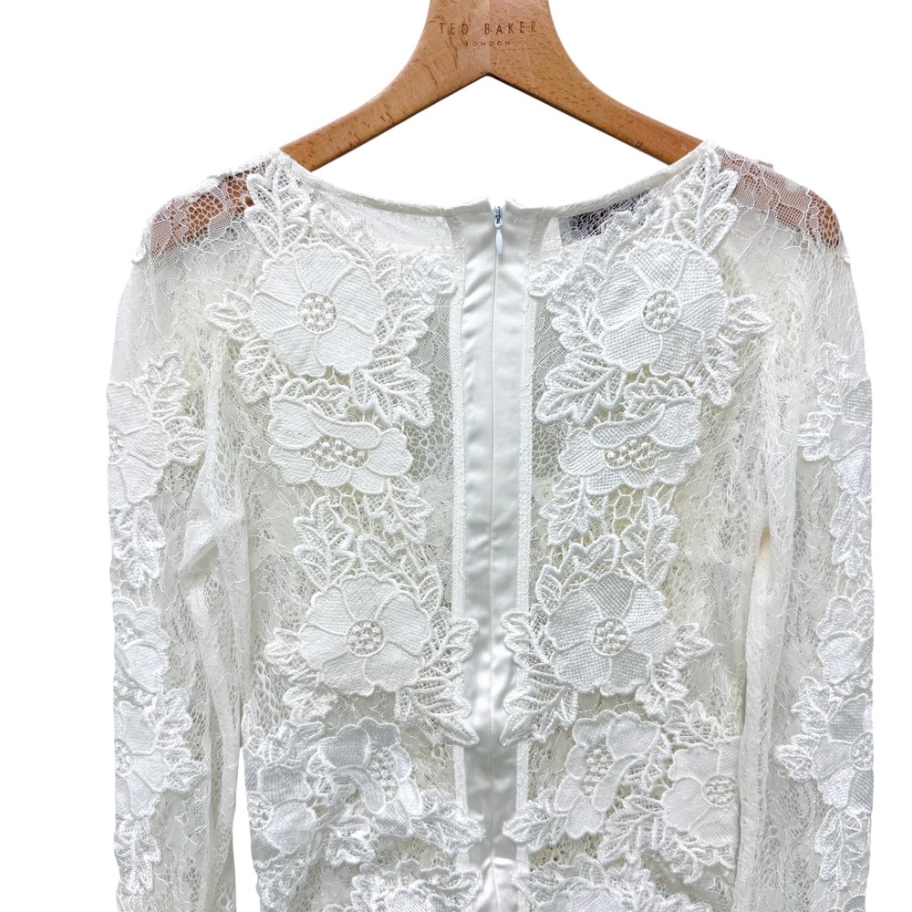 House of CB London White Lace Floral Applique Long Sleeve Midi Dress XS White - Picture 6 of 8